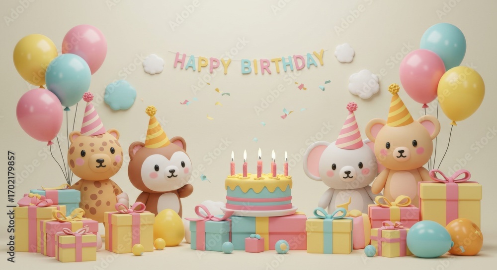 Fototapeta premium Cute birthday background