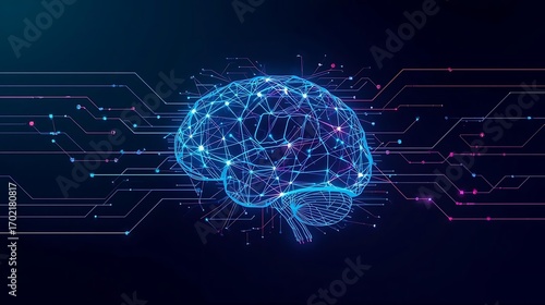 Digital brain with glowing connections and neural network design