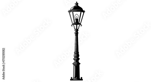 Vintage street lamp silhouette isolated on white background