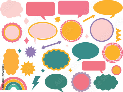 Colorful speech bubbles and decorative shapes creating a vibrant and playful design for communication and graphic applications