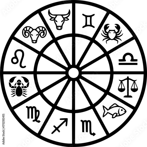 Horoscope wheel outline icon vector
