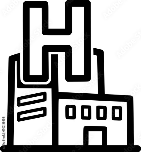 Hotel building with h sign outline icon vector
