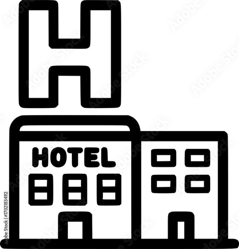 Hotel building with h sign outline icon vector
