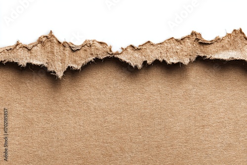 Torn brown cardboard with an uneven, ragged edge revealing white background