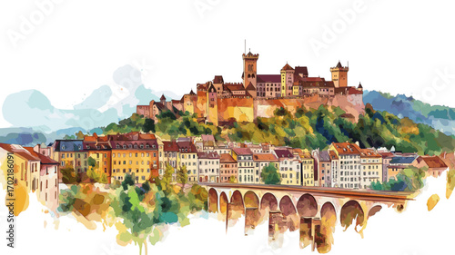 Heidelberg Castle. Heidelberg Castle watercolor vector illustration