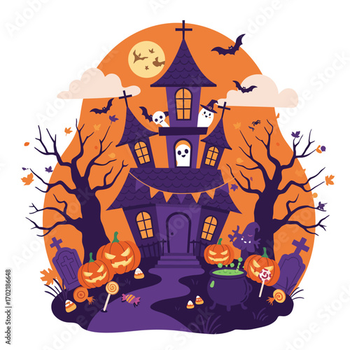 Halloween Vector Illustration with Spooky Elements