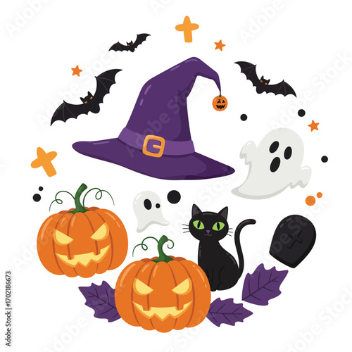 Halloween Vector Illustration with Spooky Elements