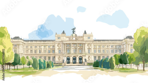 Royal Palace of Madrid. Royal Palace of Madrid watercolor vector illustration