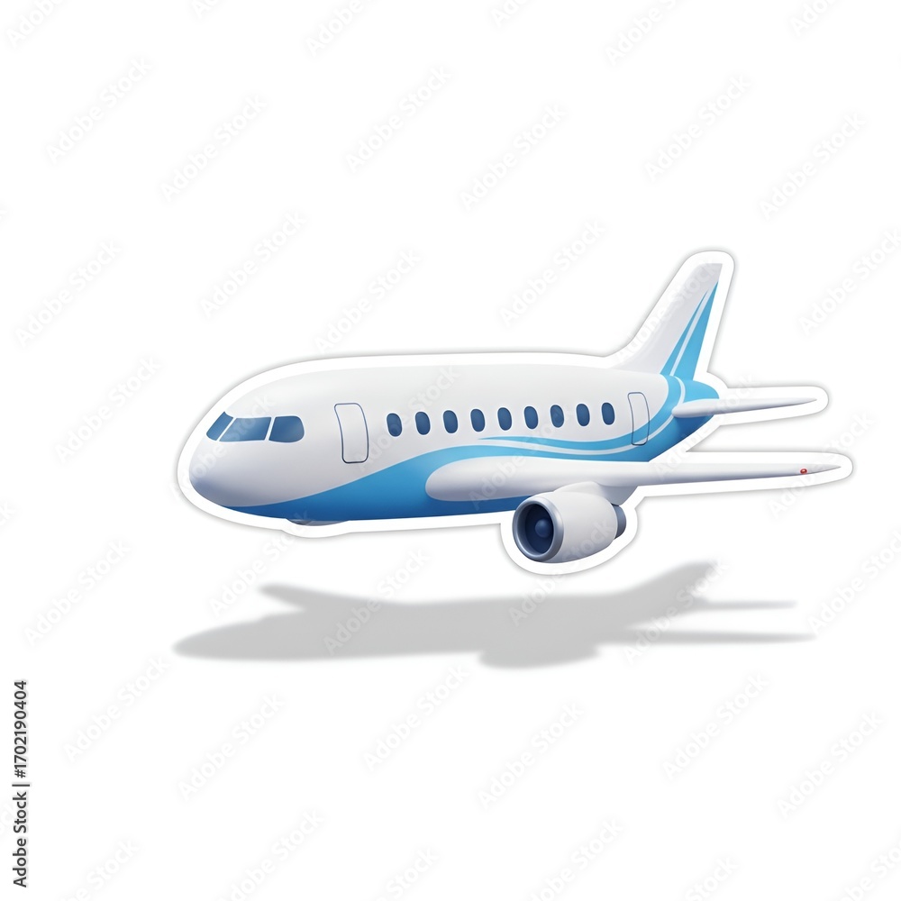 Fototapeta premium 3D passenger airplane isolated cartoon sticker on white background