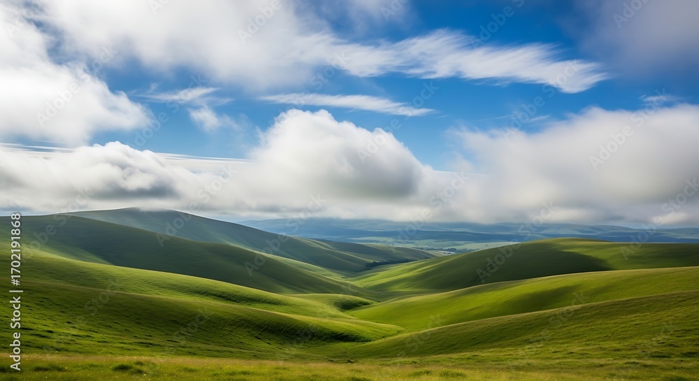 Obraz premium Rolling Green Hills Under Blue Sky