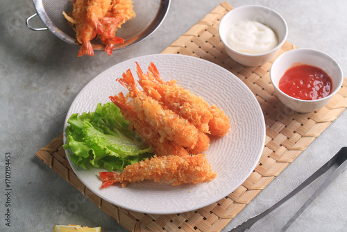 Ebi furai is a typical Japanese food in the form of fried shrimp covered in flour
