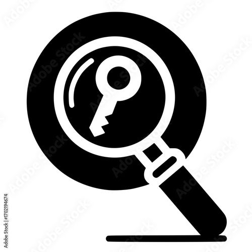 View of Key under a magnifying glass vector image illustration