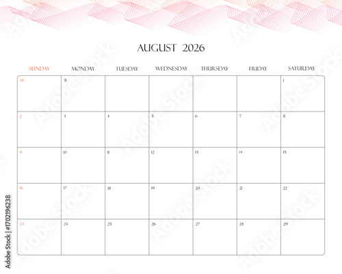 Minimalist 2026 Desk Calendar Printable – August