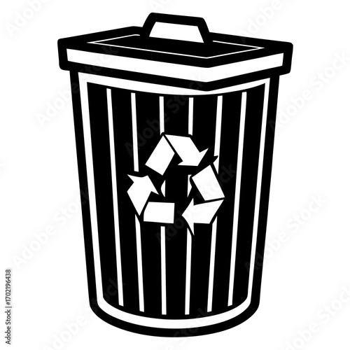 Trash can with a recycling symbol on a white background