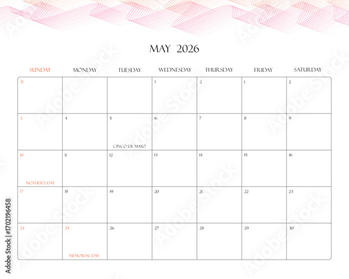 Minimalist 2026 Desk Calendar Printable – May