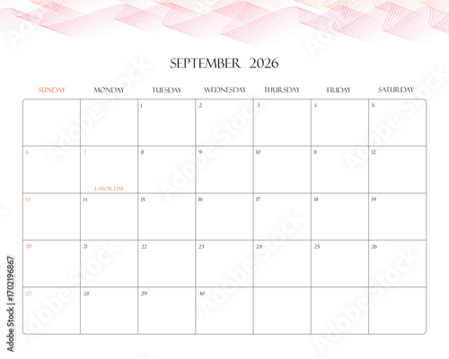 Minimalist 2026 Desk Calendar Printable – September