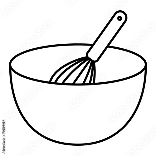 シンプルなボウルと泡立て器の線画イラスト