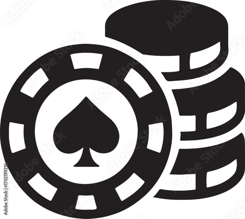 Poker chips silhouette vector icon for casino, gambling, game, bet, luck, and entertainment design.