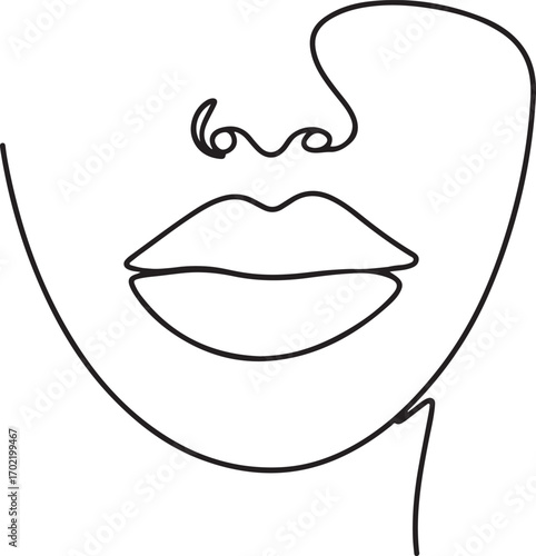Minimal one line art of woman’s lips abstract kiss symbol clean vector outline illustration