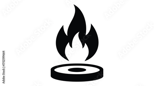 Black gas burner icon isolated on white background for cooking and heating flat icon
