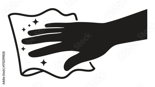 Hand wiping surface with cloth isolated on white background for cleaning concept flat icon