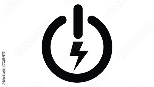 Power button icon with lightning bolt isolated on white background flat icon