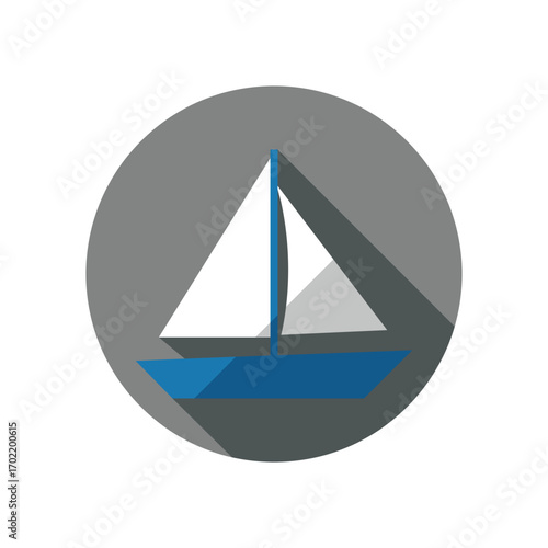 A serene blue sailboat gliding into peaceful waters evoking a sense of adventure and minimalist