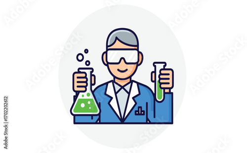 Chemist Holding Laboratory Flasks  and Conducting Research Experiments