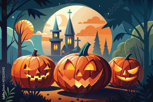 Halloween Night with Pumpkins, Halloween background