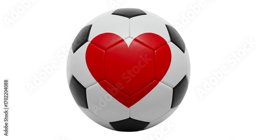 A soccer ball is creatively designed with a heart symbol in red, symbolizing the love for the game. This image evokes feelings of passion, excitement, and a deep connection to soccer