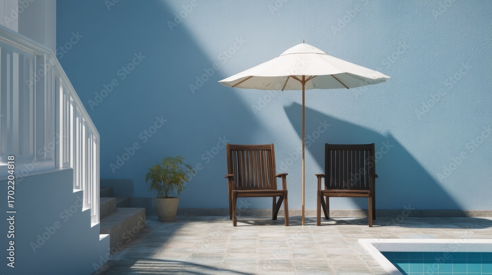 custom made wallpaper toronto digitalCozy Outdoor Seating Area with Sun Umbrella by a Poolside in a Relaxing Environment