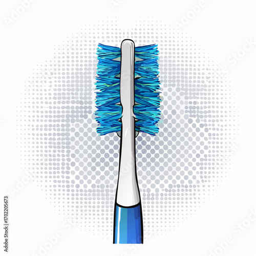 PNG einer weißen Zahnbürste mit blauen Borsten, freigestellt, modern.