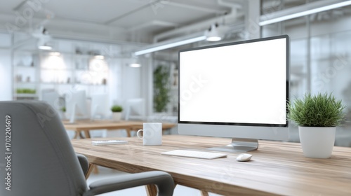 Wallpaper Mural Modern Office Workspace with Blank Computer Screen for Mockup, Featuring Natural Light and Clean Design Torontodigital.ca