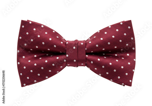 Red bow tie with white polka dots on transparent background