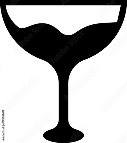 Wine glass icon in black flat style, beverage drink goblet cup symbol bundle, alcohol bar cocktail champagne liquor illustration, isolated on transparent background vector