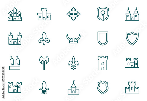 Historic Outline icon set. Heritage Center icon set. Contain linear outline icons historical, guide, expo, culture, al, sculpture, museum and more. Thin outline icons pack. Vector illustration