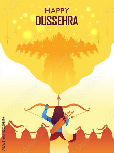 Happy Dussehra or Vijaydashmi Indian Festival celebration background. Vector illustration of lord rama killing ravana.