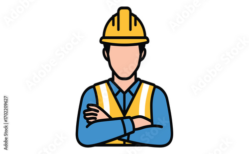 Construction Worker Icon with Safety Helmet and Crossed Arms Design