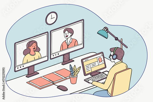 business people working, with office supplies around	
