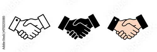 Modern Handshake Gesture Icons in Outline, Solid, and Colored Styles