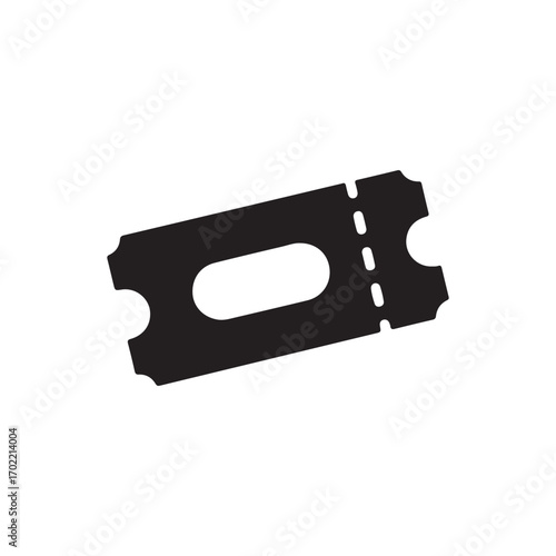 Modern Flat Design Black Ticket Icon with Perforated Edge