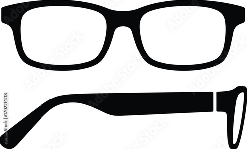 Eyeglasses vector illustration, black silhouette design, optical frame drawing, modern glasses icon, fashion accessory graphic, vision correction eyewear, stylish reading glasses outline