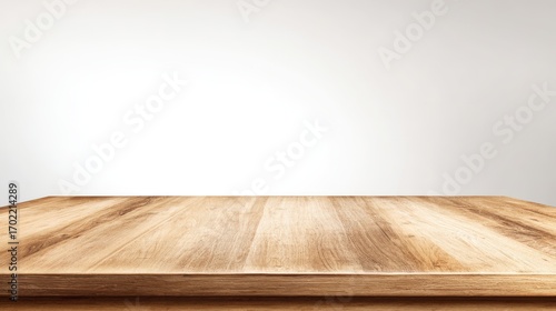 Empty Wood Tabletop Surface with Light Background for Product Placement and Mockups, Ideal for Display