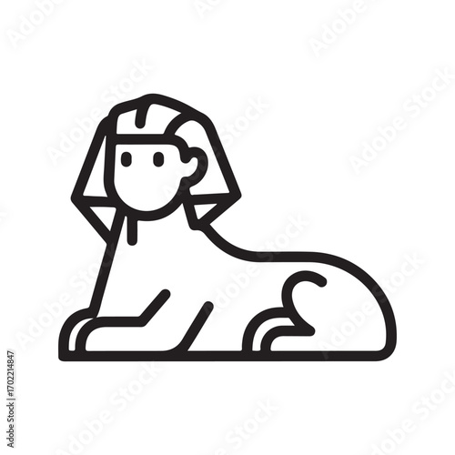 Stylized Outline Sphinx Icon Symbolizing Ancient Egyptian Culture and Mythology