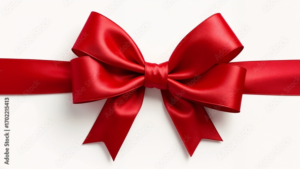 Fototapeta premium A red satin bow on a white background.