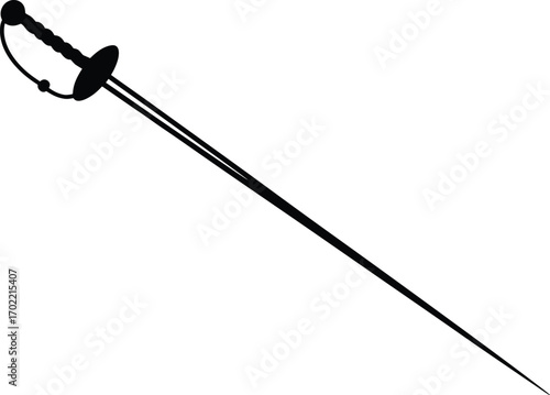 Fencing sword silhouette vector illustration, black épée design, martial arts weapon concept, fencing equipment artwork, Olympic sport accessory, isolated competition training element