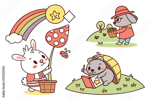 Cute whimsical childrens storybook scenes vector art