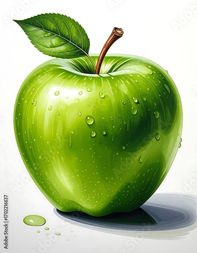 A vibrant green , detailed with water droplets, is showcased against a stark white background.