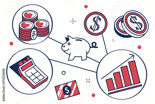Modern finance and banking icon set for business and technology