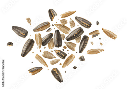 Sunflower seeds exploding food texture transparent background high resolution image